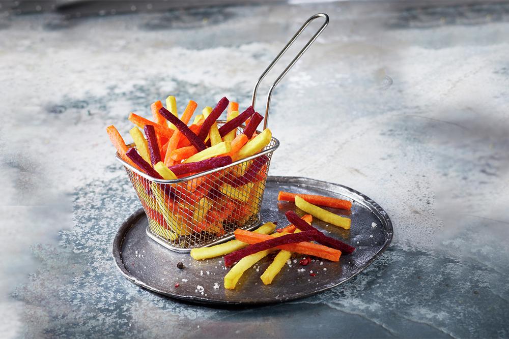 A Veggie Fries sárgarépából, édesburgonyából és paszternákból álló zöldségtriója